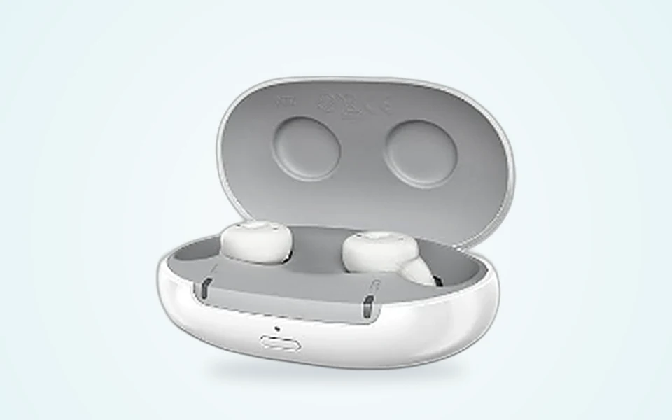 Signia Kit Active Pro IX earbud-style hearing aids with charging case
